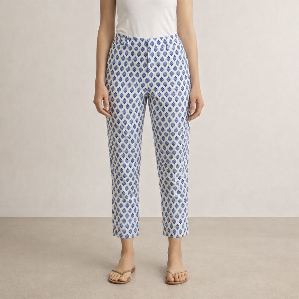 Talbots Perfect Skimmer Pants Size 10 Blue White Cotton - Picture 1 of 11